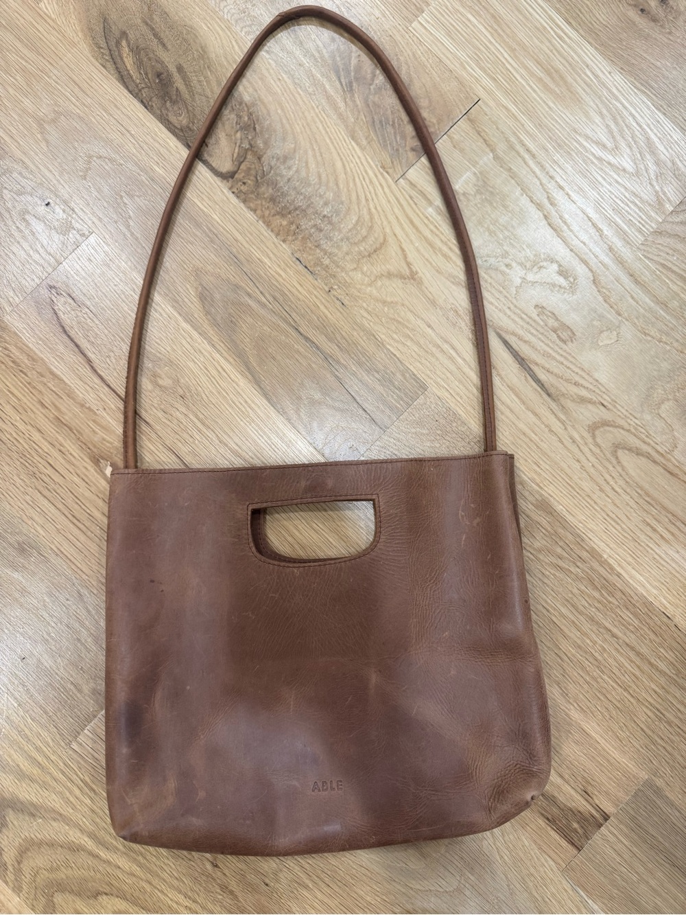Able Brown Leather Shoulder Tote with Slim Strap